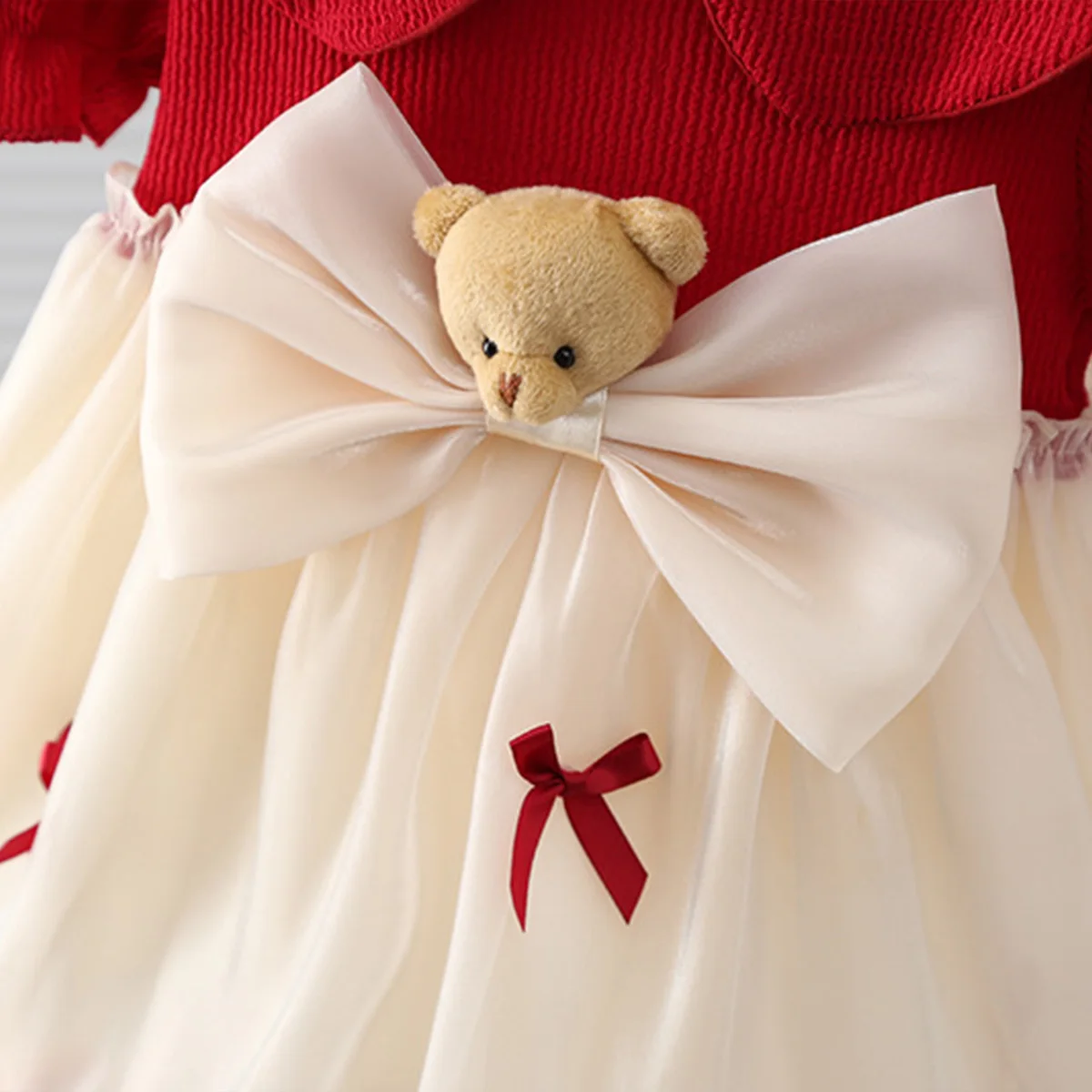 Spring And Summer New Baby Girl Dress Girl Bear Bubble Sleeve Princess Skirt Baby Cute Fluffy Skirt