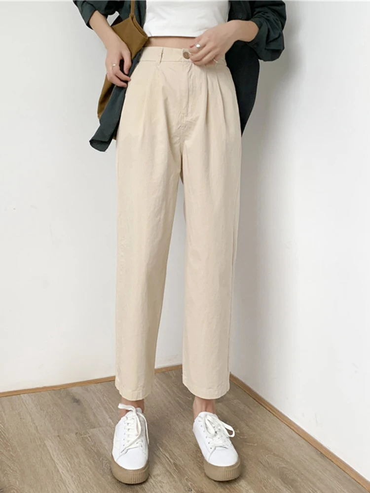 

Japanese And Korean Twill Cotton Casual Pants Washed Cotton Loose Harem Pant Women 2024 Autumn New High Waist Nine Points Pants