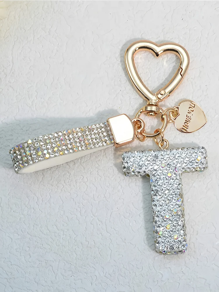 Glänzender Diamant-Besatz 26 Englische Initialen Schlüsselanhänger Auto Hochwertiger Schlüsselring Damenhandtasche Zierlicher Anhänger Thanksgiving-Geschenke – Detail 20