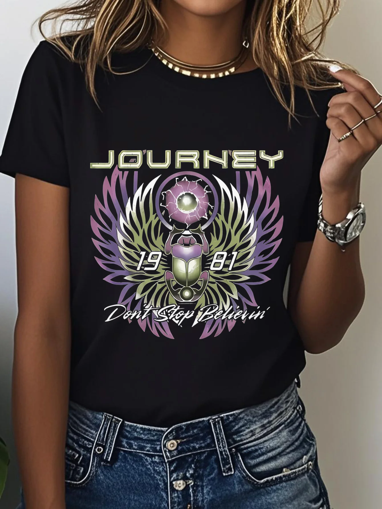 

Journey 1981 Stop Believin Graphic Printing Summer Autumn Winter Cotton Men and Women T-shirt Short Sleeve Luxury Outdoor Sports