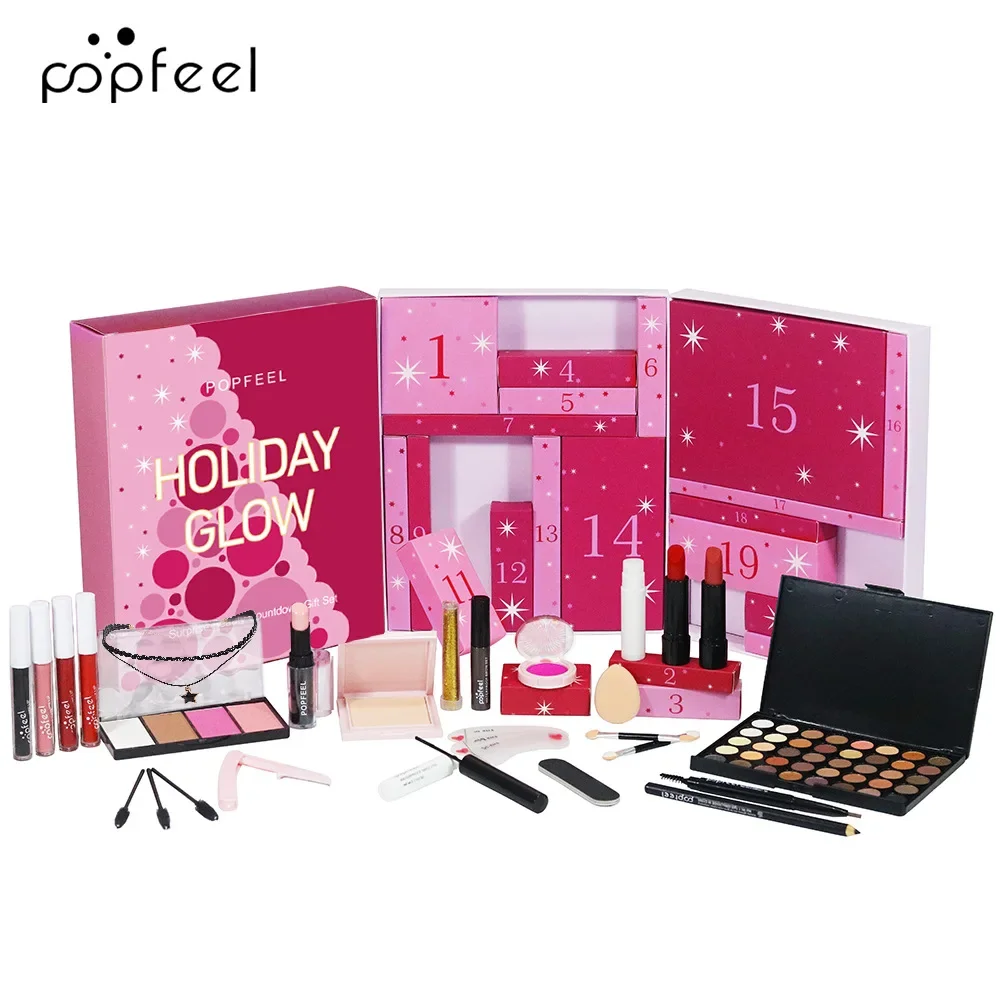 Christmas Countdown Makeup Set 24pcs Lipstick Blush Eye Shadow Cosmetics Holiday Beauty Advent Calendar Gift Box for Women Girls