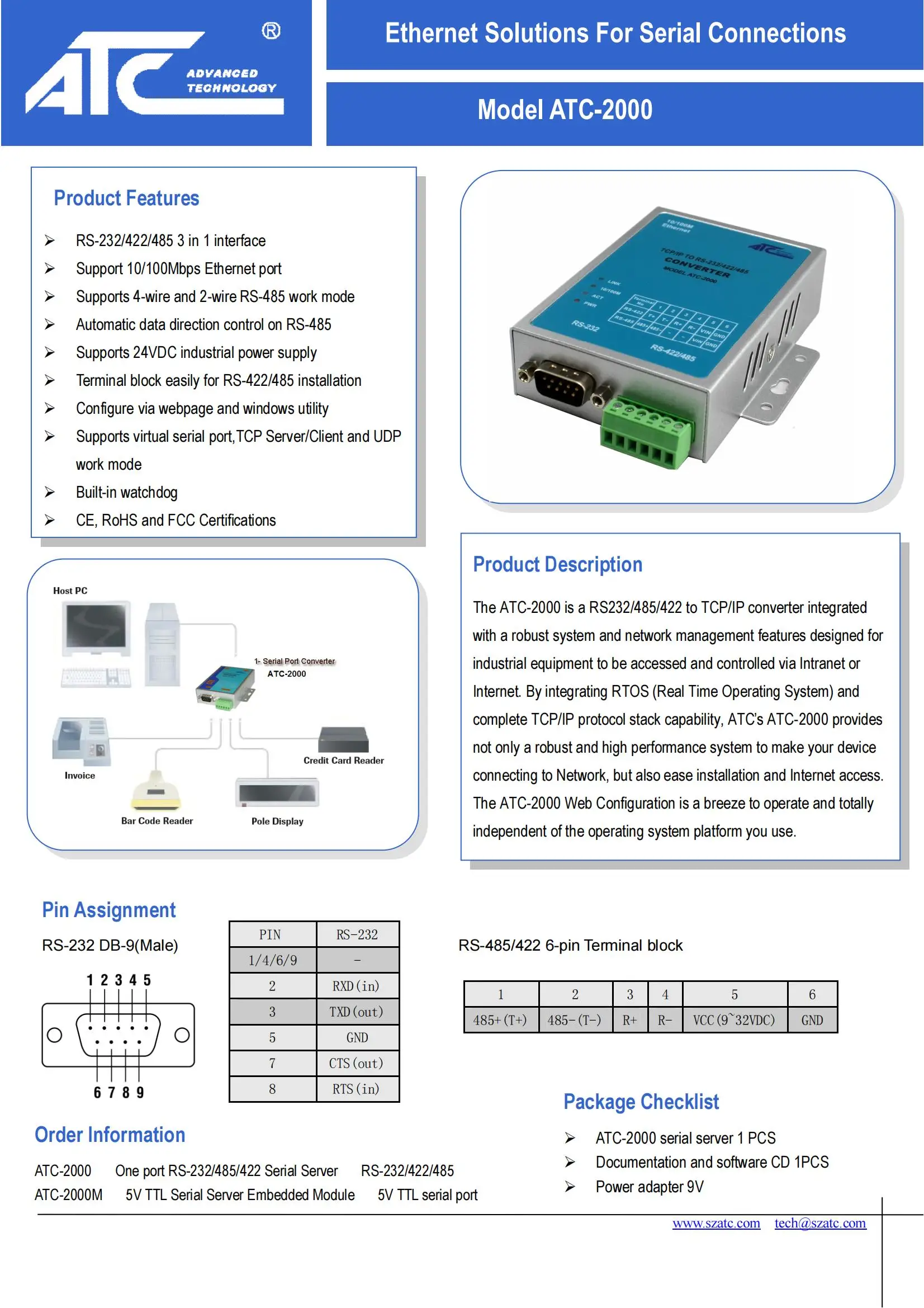 Serial to Ethernet Converter Industrial Serial Servers Converter(ATC-2000)