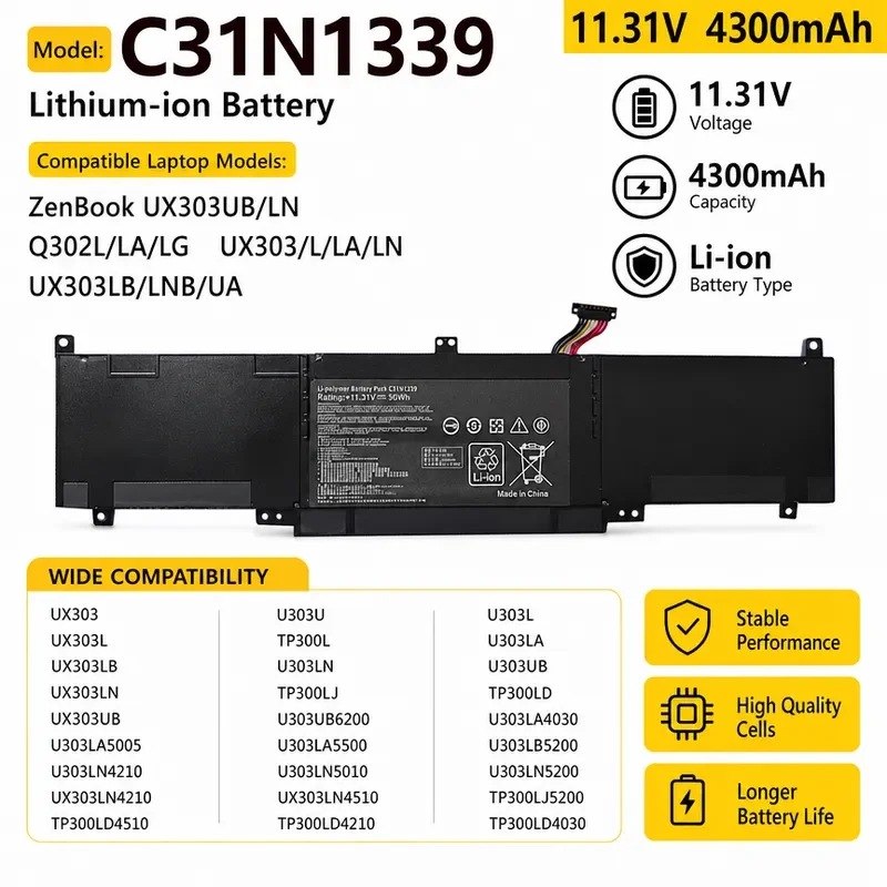 Suitable for ASUS Q302L/LA U303L U303U UX303LN TP300L C31N1339 battery