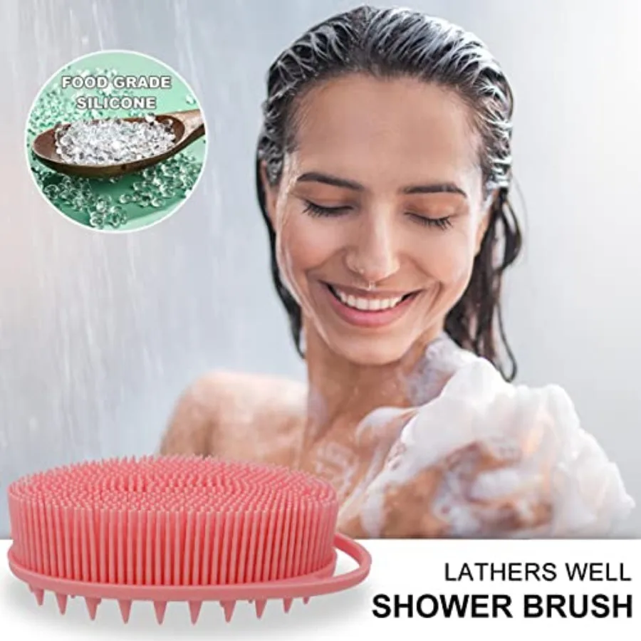 Upgrade 2 in 1 Bath and Shampoo Body Brush, Silicone Exfoliating Body Scrubber for Use in Shower, Premium Silicone Loofah, Head