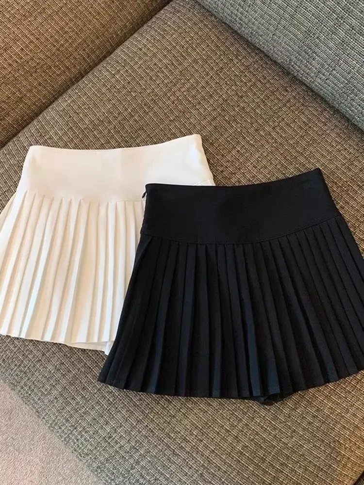 Black A- Line Pleated Mini Skirt Women's High Waist Design Sensation Slimming Anti-Light Short Skirt For Autumn In Mainland Chin