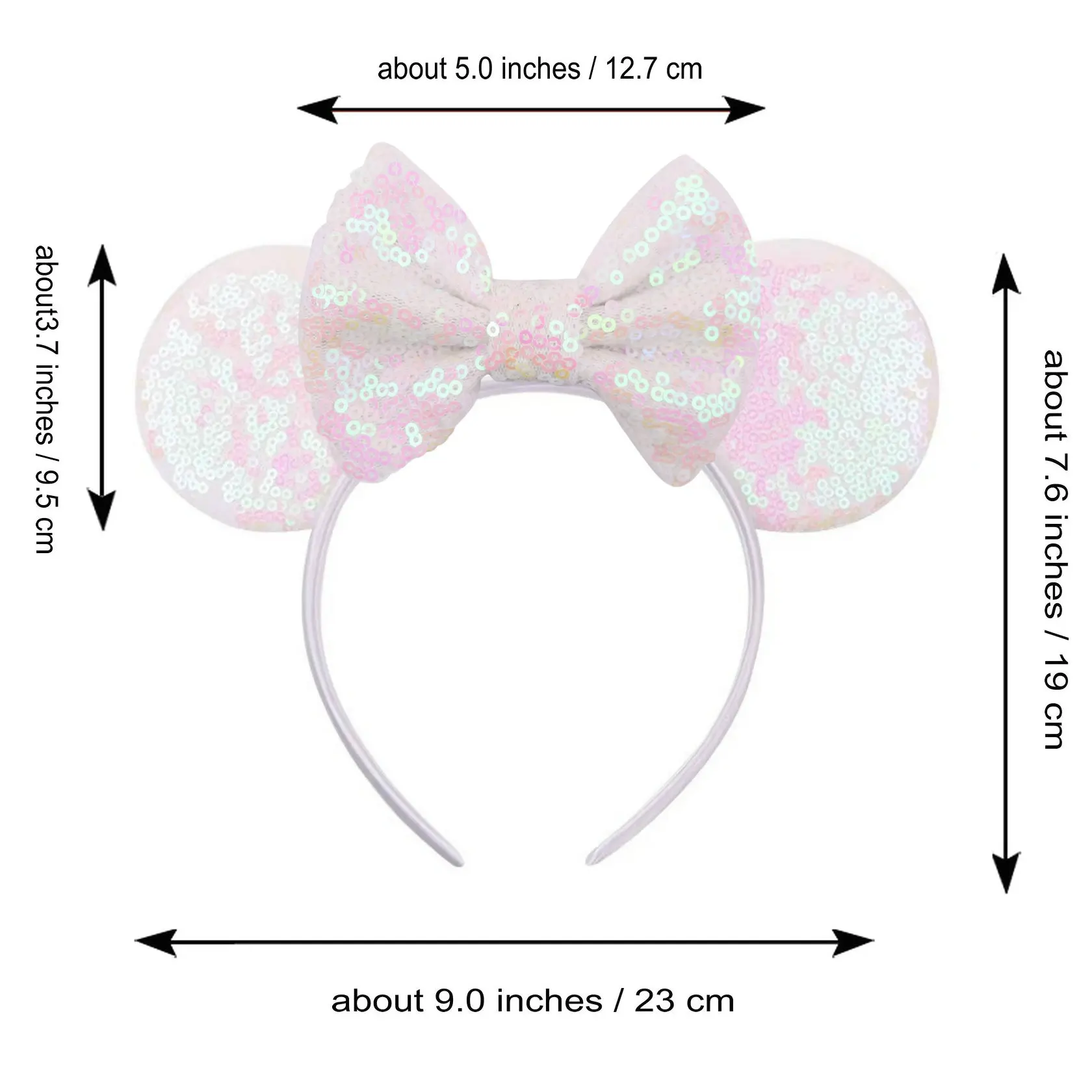 9.5 CM New Cute  White Headband Glitter Mouse Ears Sequins Hair Bow For Girls Festival Women Party Hairband Kids Hair Accessorie