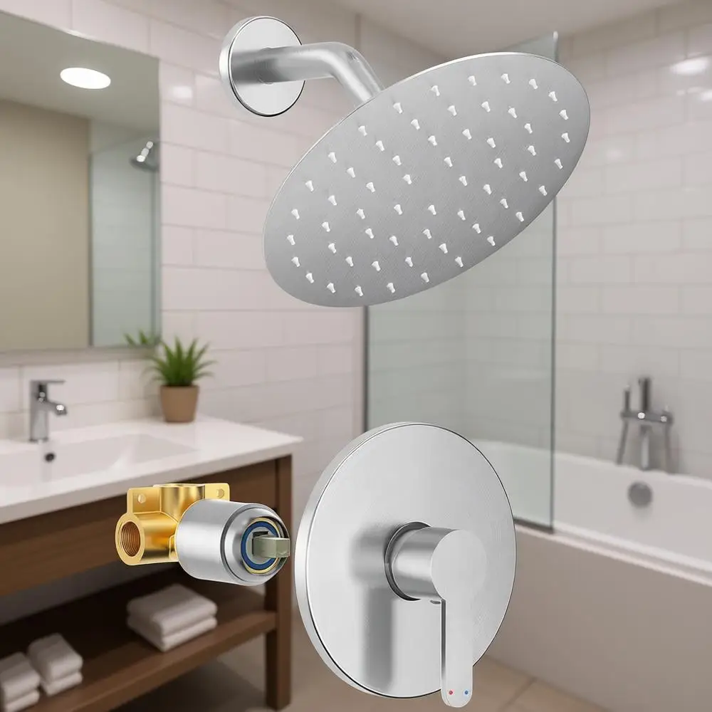 

8-дюймовый душевой комплект с функцией тропического душа и однорычажным смесителем, матовый никель