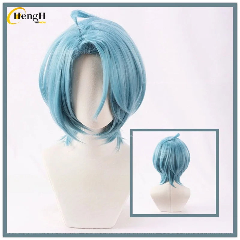 

In Stock Anime ES HIMERU Synthetic Hair Short 35cm Gray Blue Cosplay Anime Wig Heat Resistant Hair Halloween Party Wigs +Wig Cap