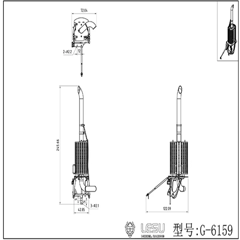LESU G-6159 Tamiya 1/14 F-16 원격 제어 트랙터 트럭 모델 배기 굴뚝 금속 부품 또는 DIY 수정 액세서리