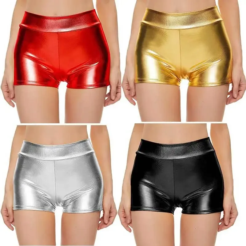 Hot selling close fitting high waisted shorts for nightclub performances, bottomed leather pants with hot stamping