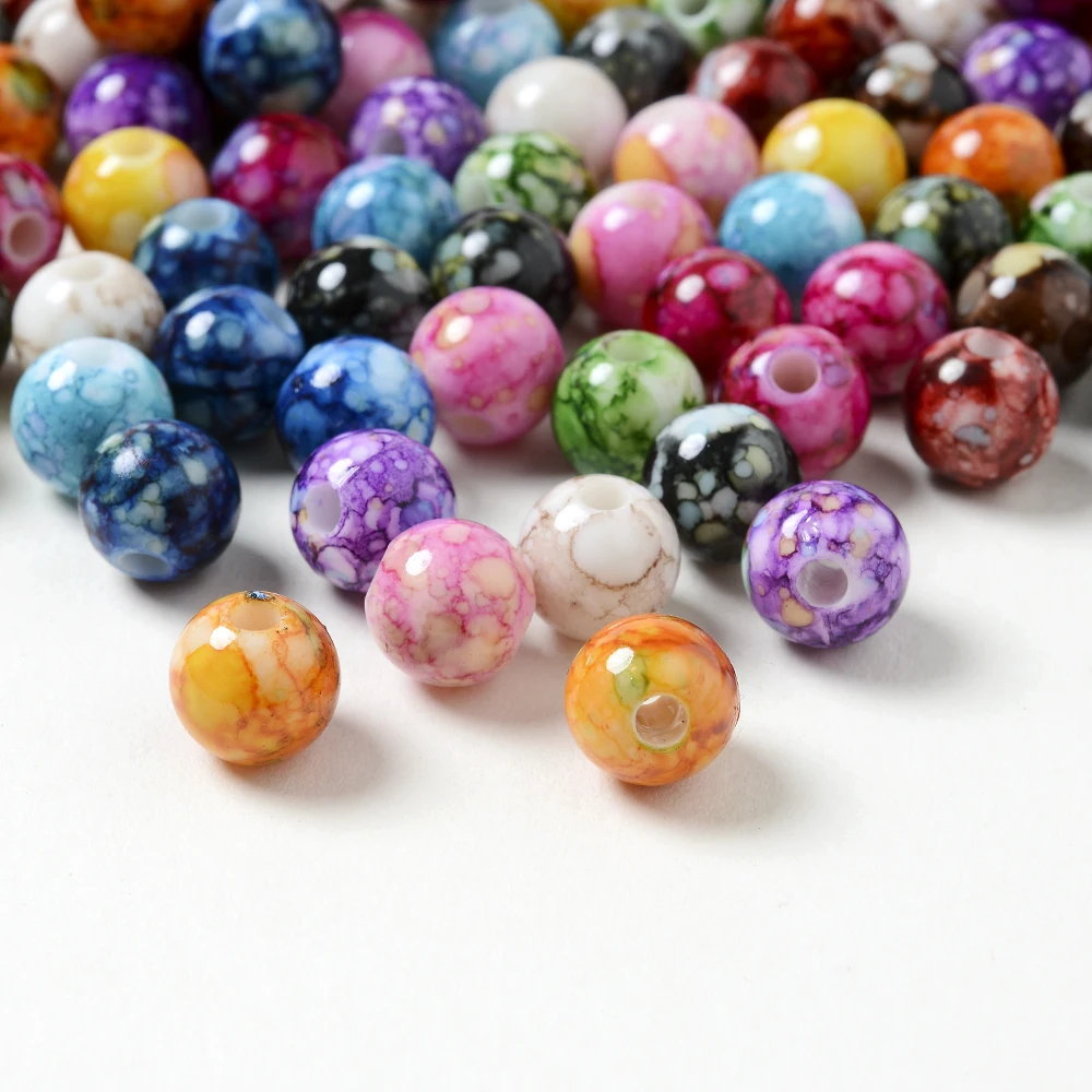 50pcs 8mm Cracked Beads Acrylic Loose Spacer Beads for Jewelry Making Handmade DIY Beaded Bracelet Earring