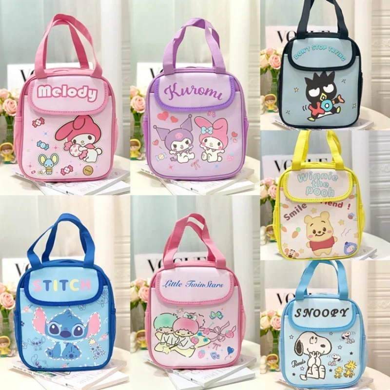 Hello Kitty Pochacoo Melody Cinnamoroll Kuromi Insulation Bags Kawaii Cartoon Anime High Capacity Portable Lunch Box Storage Bag