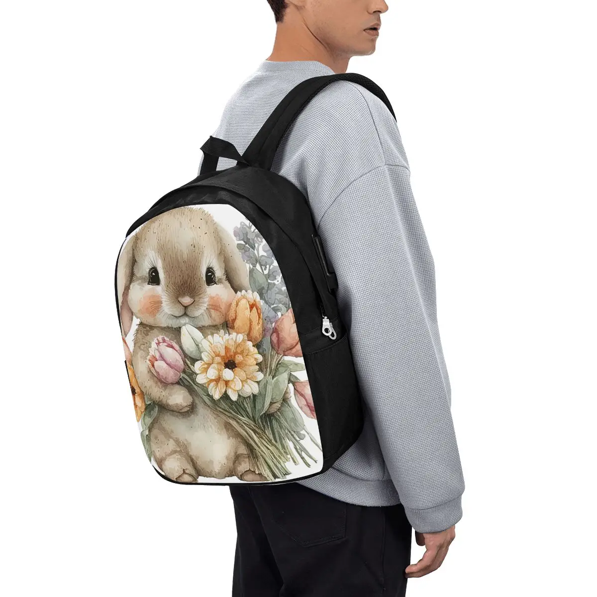 Kawaii Bunny And Flower Realistic Backpack Travel Notebook Bag Computer College Student School Bag Laptop Shoulder Bags
