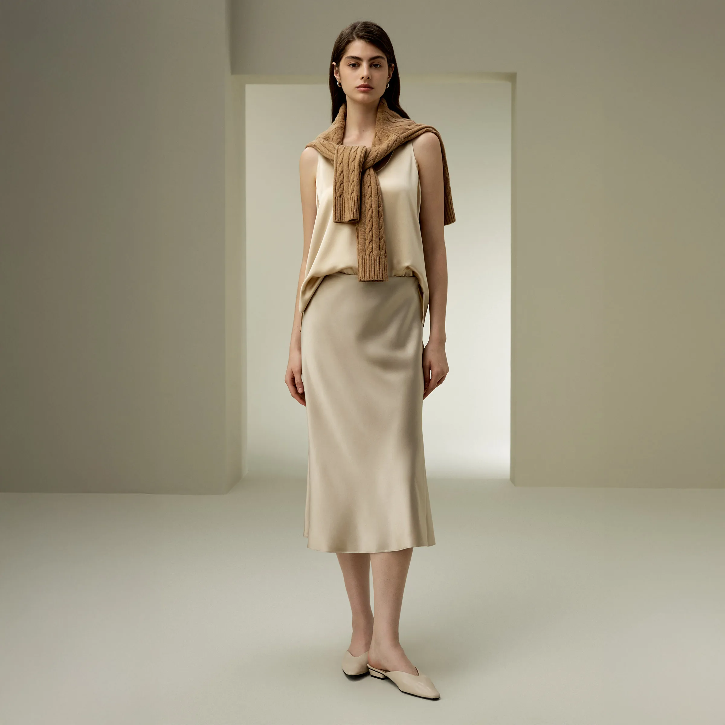 LILYSILK Womens Bias-cut Silk Midi Skirt with Clean Waistband Design and  Side Slit Hem fot Multiple Occasions