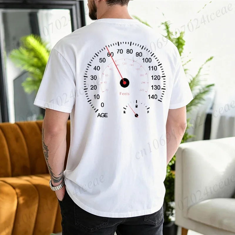 Men Crew Neck Short Sleeve T‑Shirt Speedometer Age Feels Graphic Print Casual Summer Tops Breathable Comfort Daily Wear Tees Tee