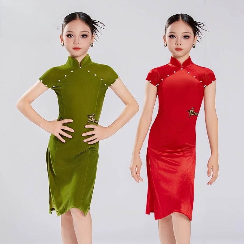 

Новые Cheongsams в китайском стиле, костюмы для латинских танцев, костюмы для выступлений для девочек, сценические и жемчужные костюмы