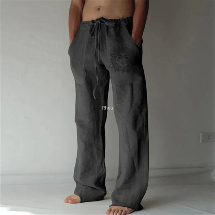 Pantalon large en lin surdimensionné pour hommes, olympiques médiévaux, pantalons de survêtement décontractés, streetwear, yoga, plage, vacances, cosplay