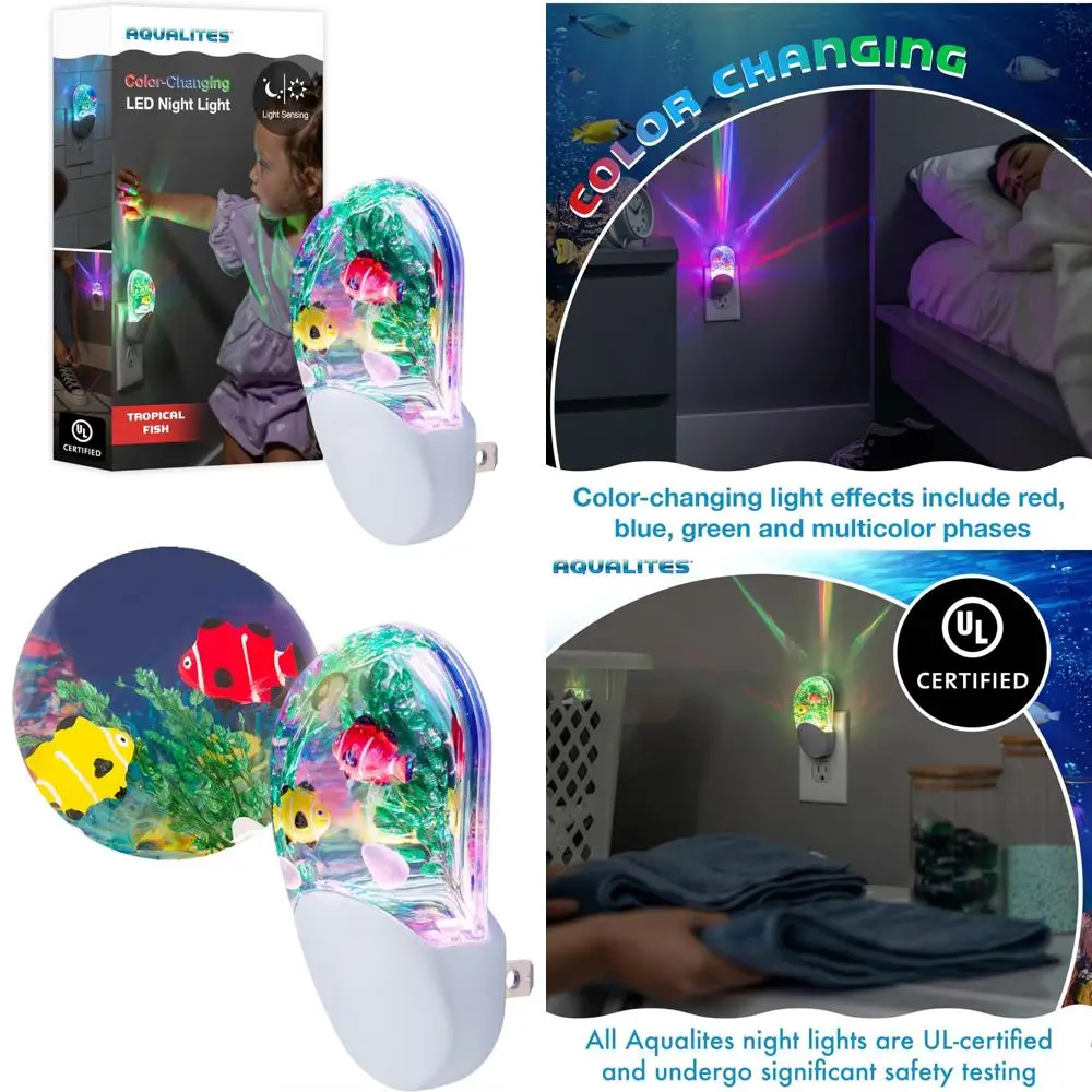 

освещение ночью тропические водные свечи светодиодные ночные, плагин, изменение цвета, датчик света, автоматическое включение/выключение, для детей, под морем, рыба