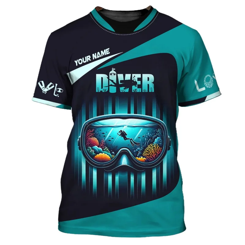 Custom Name 3D Print Diver T Shirts Tops Summer Short Sleeve Casual Scuba Diving Tshirt For Men Clothes New In Mens Tee Shirts