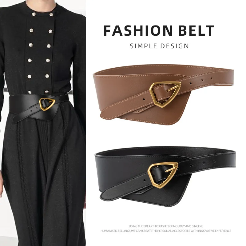 Hot sale wide belt for women decorative belt for dress coat genuine leather belt simple and versatile 7.8cm width