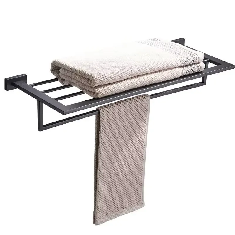 Wall Mounted Bathroom Accessories Set Black Towel Rack Set Stainless Steel view 2