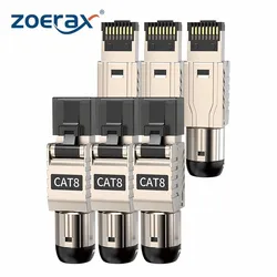 ZoeRax 10PCS RJ45 Connectors Tool Free Cat8 CAT7 CAT6A, Cat 8 Field Termination Plug Shielded RJ45 Modular Plugs for 2000MHz 40G