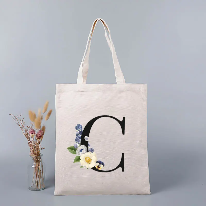 Foldable Reusable Cloth Shopper Ladies Shopping Bag Harajuku Style Bag Student Canvas Tote Bag All-match Letter Series Handbag