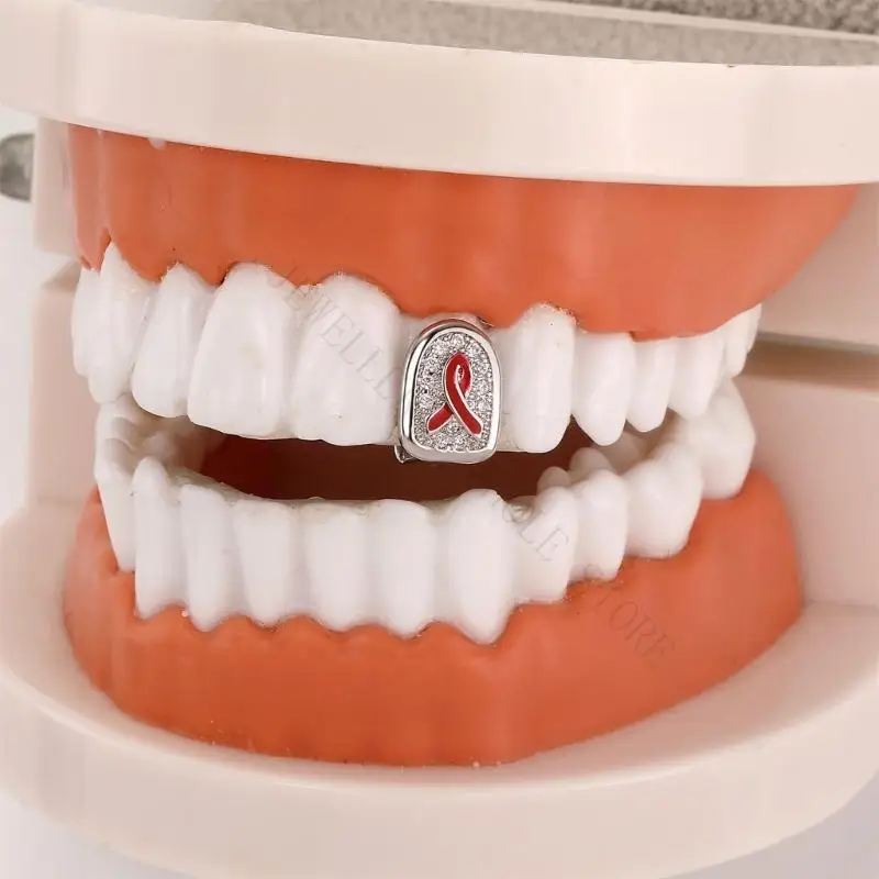 R7UF Compact Tooth Grill Charm 1.1cm/0.43in x 0.8cm/0.31in with Stone-Set Detail for Party Styling and Photo Scenes