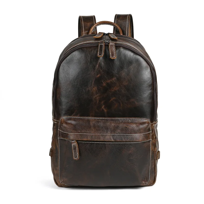 Nesitu Highend Vintage A4 Coffee Black Top Grain Genuine Leather 14'' 15.6'' Laptop Women Men Backpack Travel Bag M026