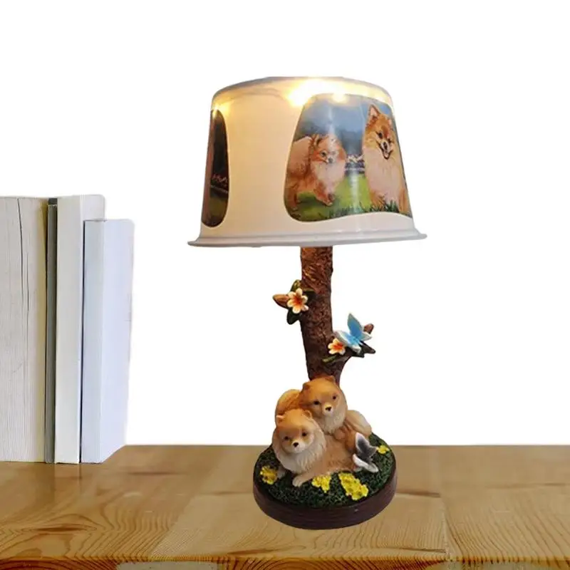 Luz de noche de resina con diseño de gato de dibujos animados, luz de escritorio multifuncional, Arte Creativo Retro, iluminación de lectura de escritorio hecha a mano