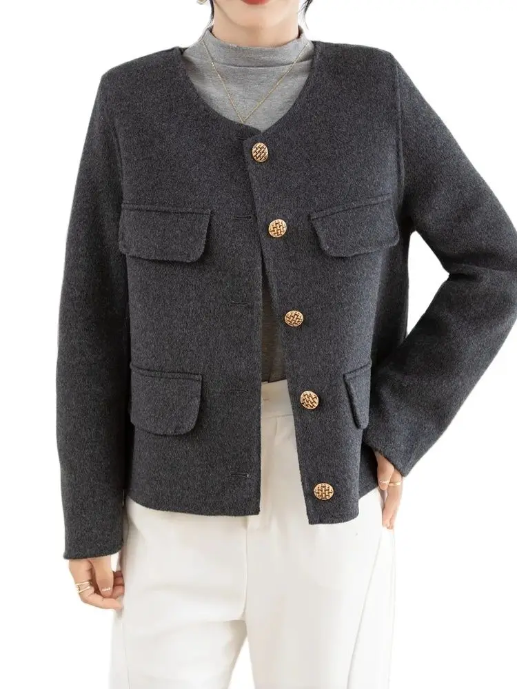 CAIXINGLE 100% Double-sided Cashmere Coat Women Short Slim Fitautumn And Winter Wool Coat