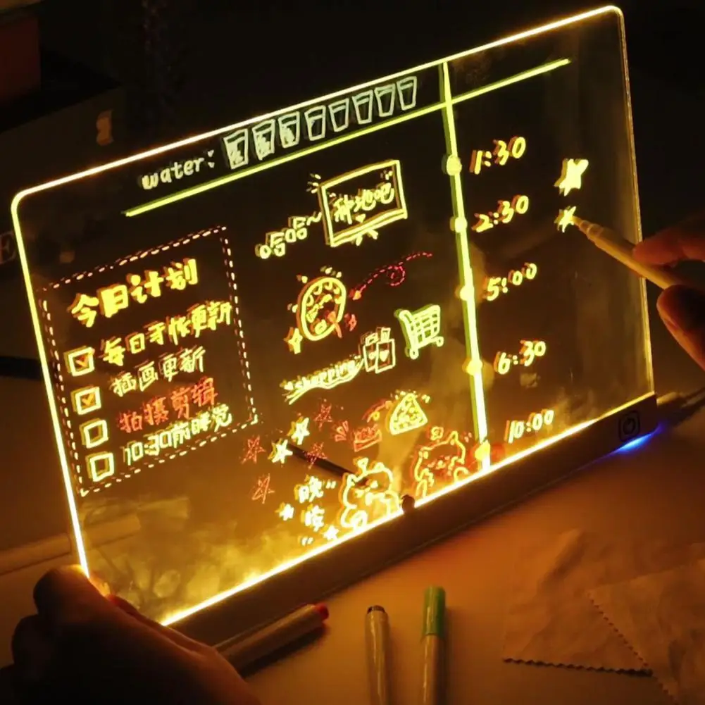 LED Note Board Rechargeable Acrylic Memo Pad Erasable Glowing Message Board To-do List Board Reusable Weekly Planner Whiteboard