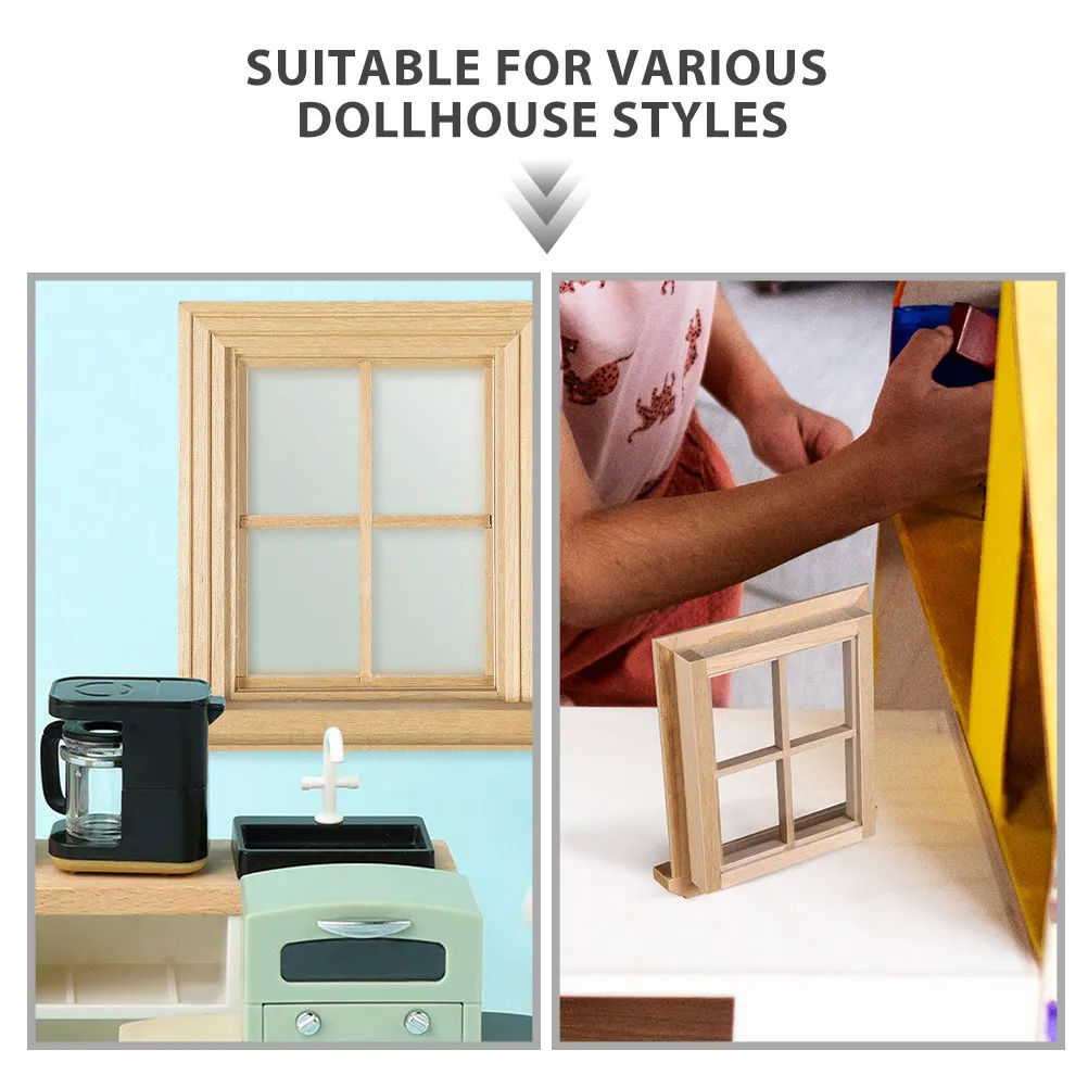 3Pcs Mini House Accessories: 1:12 Scale Miniature Wooden Window Frames Natural DIY Decor for Tiny House Furniture Indoor