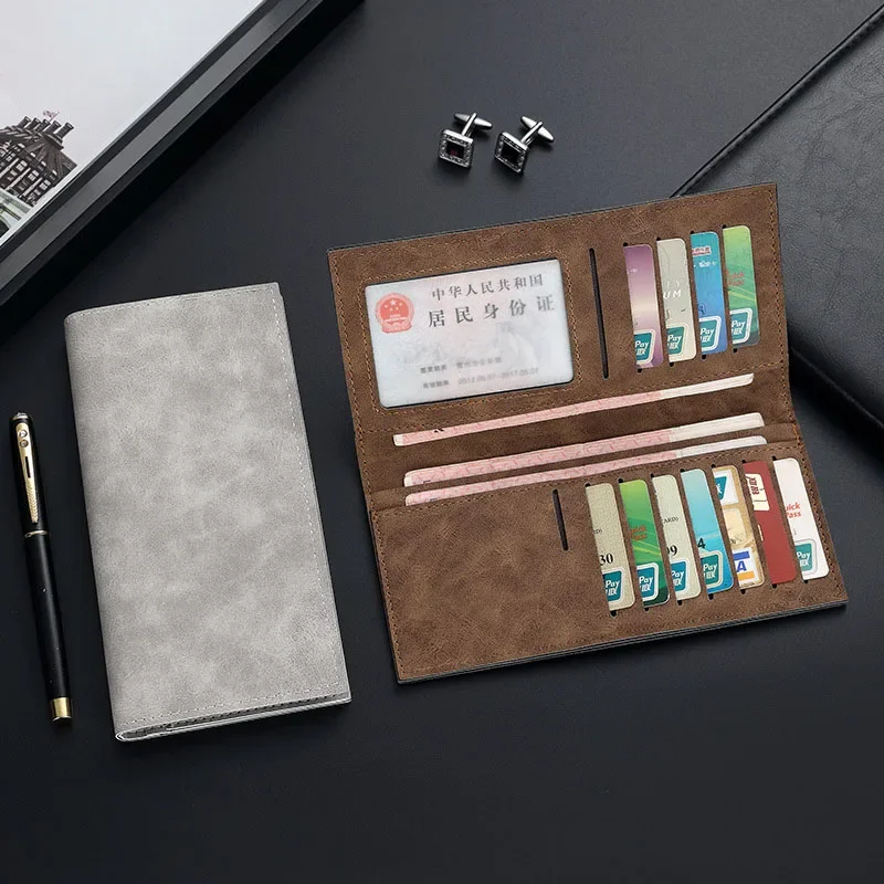 Dompet PU Lembut untuk Pria Tas Antik Dompet Bagian Panjang Ramping Dompet Sederhana Pria Tempat Kartu Kredit Koin Uang Bisnis Kasual