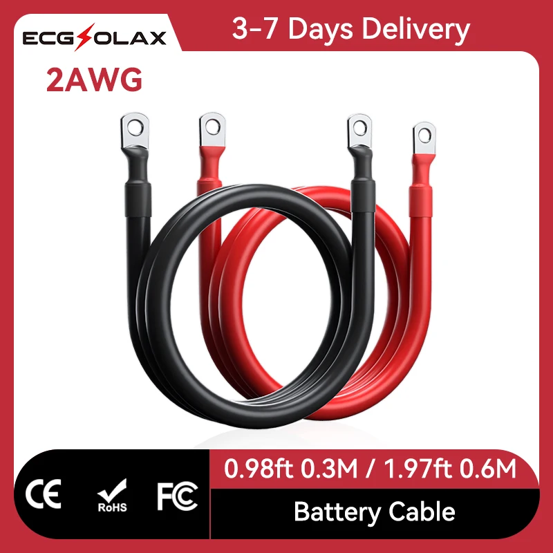 ECGSOLAX 2AWG Electrical Wires Battery Inverter Cable Copper Cord Solar Power Connection Wire for Inverter Car Boat
