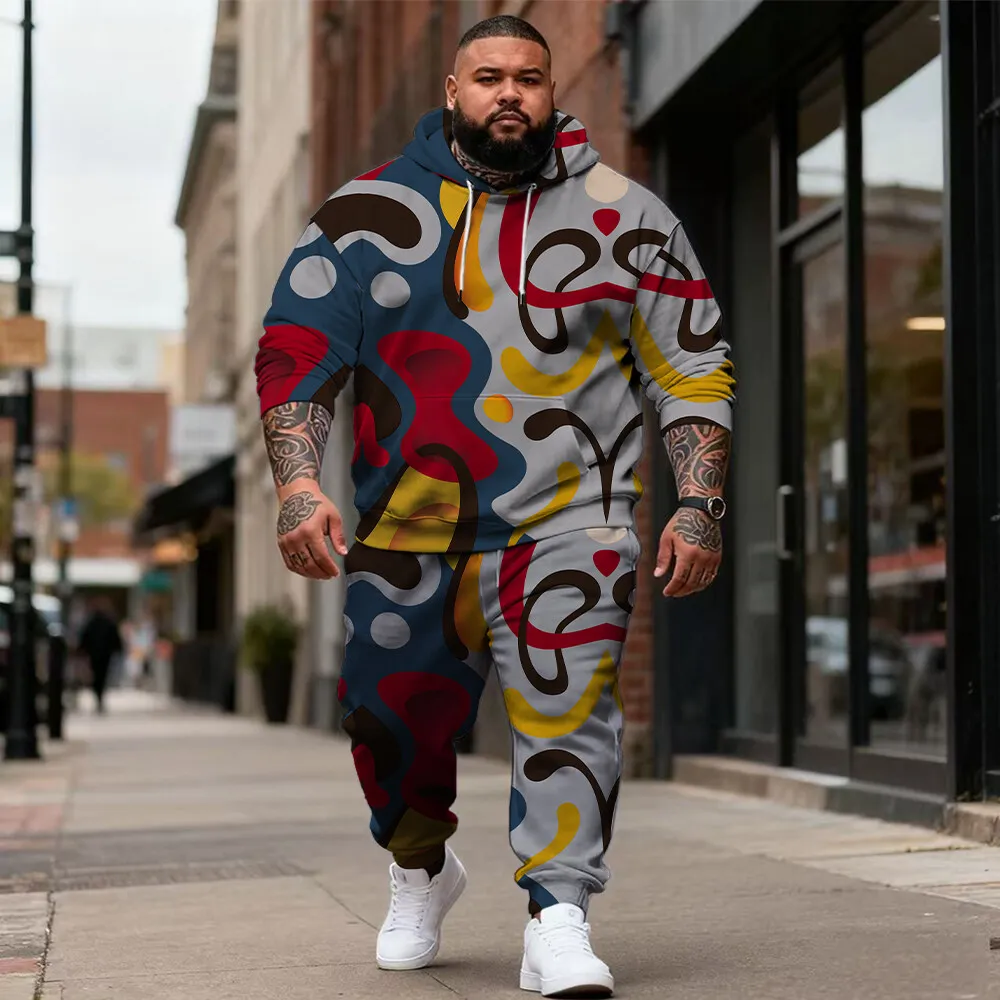 

Комплект толстовок больших и высоких размеров S-9xl: граффити и клетчатые элементы — повседневный наряд из двух предметов, прочная ткань, прозрачные узоры,