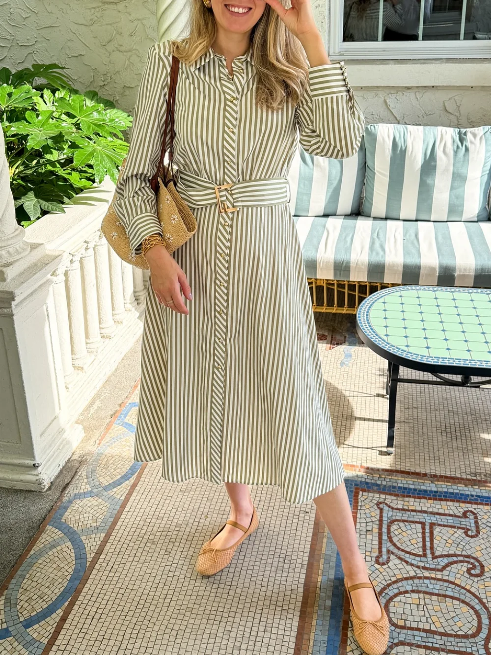 Casual Chic Women Dress Striped Belt Button Long Sleeve Slim Long Straight Vestidos New Fashion 2025 Spring Summer Dress