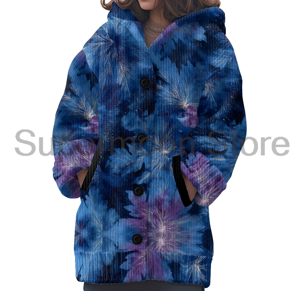 Floral Tie Dye Printed Button Down Hooded Cardigan Women's Long Sleeve Streetwear Daily Outerwear Sweater Winter Coat 7