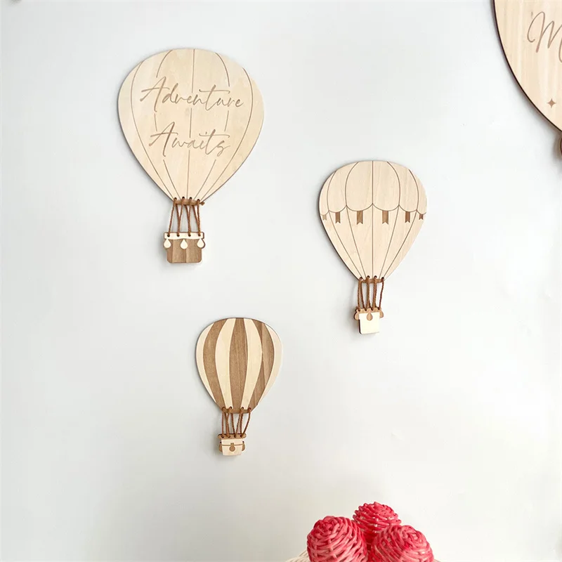 INS Nordic Wooden Hot Air Balloon Wall Stickers Wood Balloon Sticker Set Kids Room Decoration Ornament Home Crafts Nursery Decor view 3