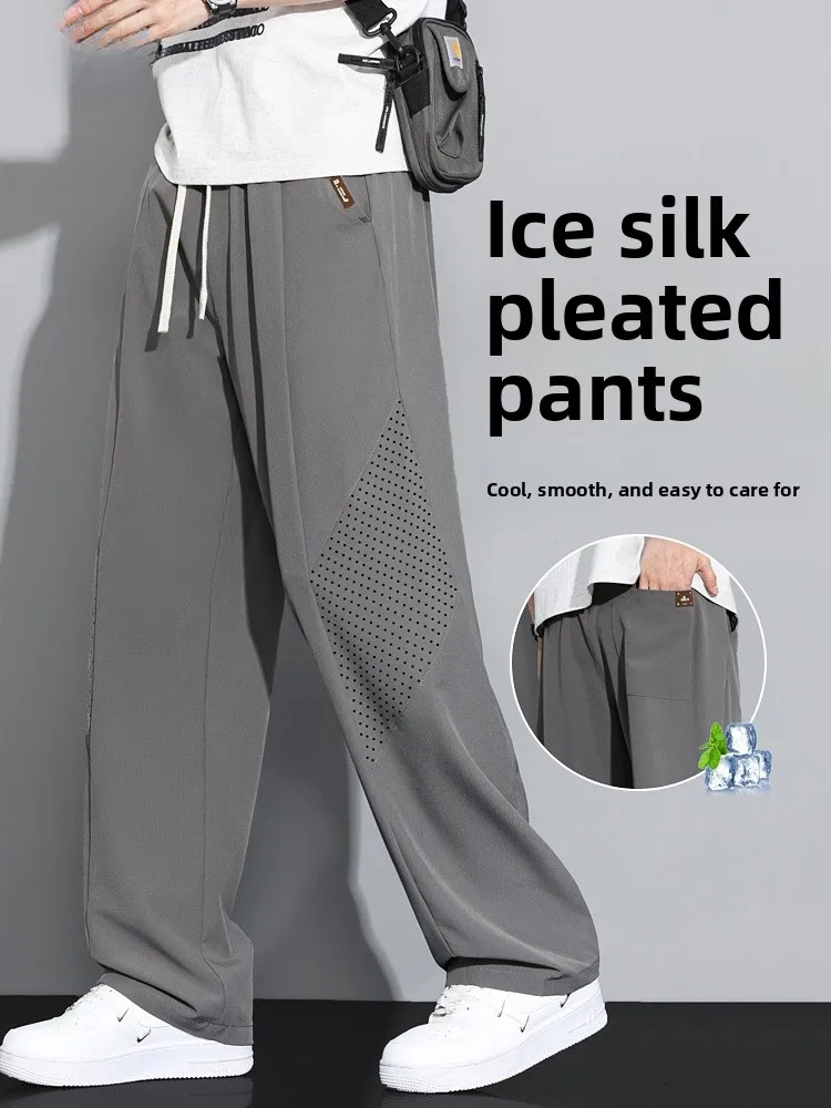 

Cool Feeling Ice Silk Men's Summer Thin Straight Leg Pants Draped Wide Leg Qui Dry Me Sun Protection Casual Trousers