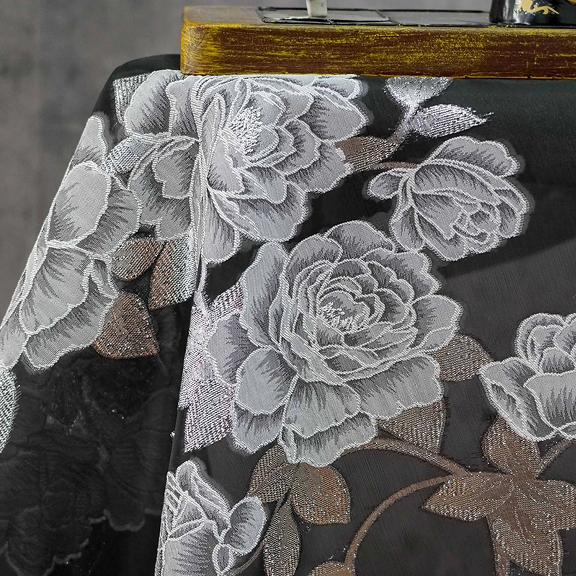

Chinese Style Black Base Peony Floral Jacquard Semi Transparent Fabric Fashion Dress Skirt Jacket Decorative Sewing Fabric