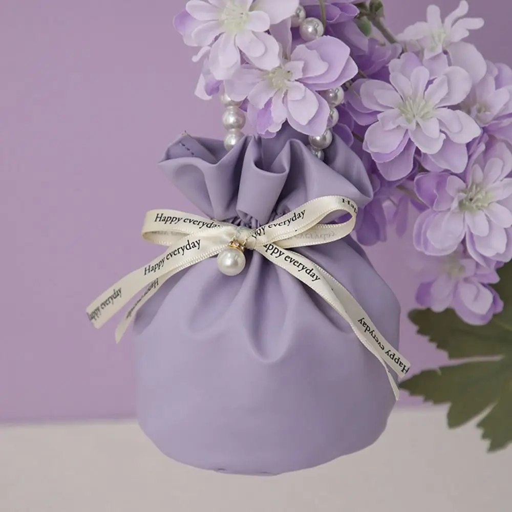 Solid Color PU Drawstring Bag Korean Style Storage Bag Festive Sugar Bag Jewelry Packing Bag Bucket Bag Wedding Candy Bag