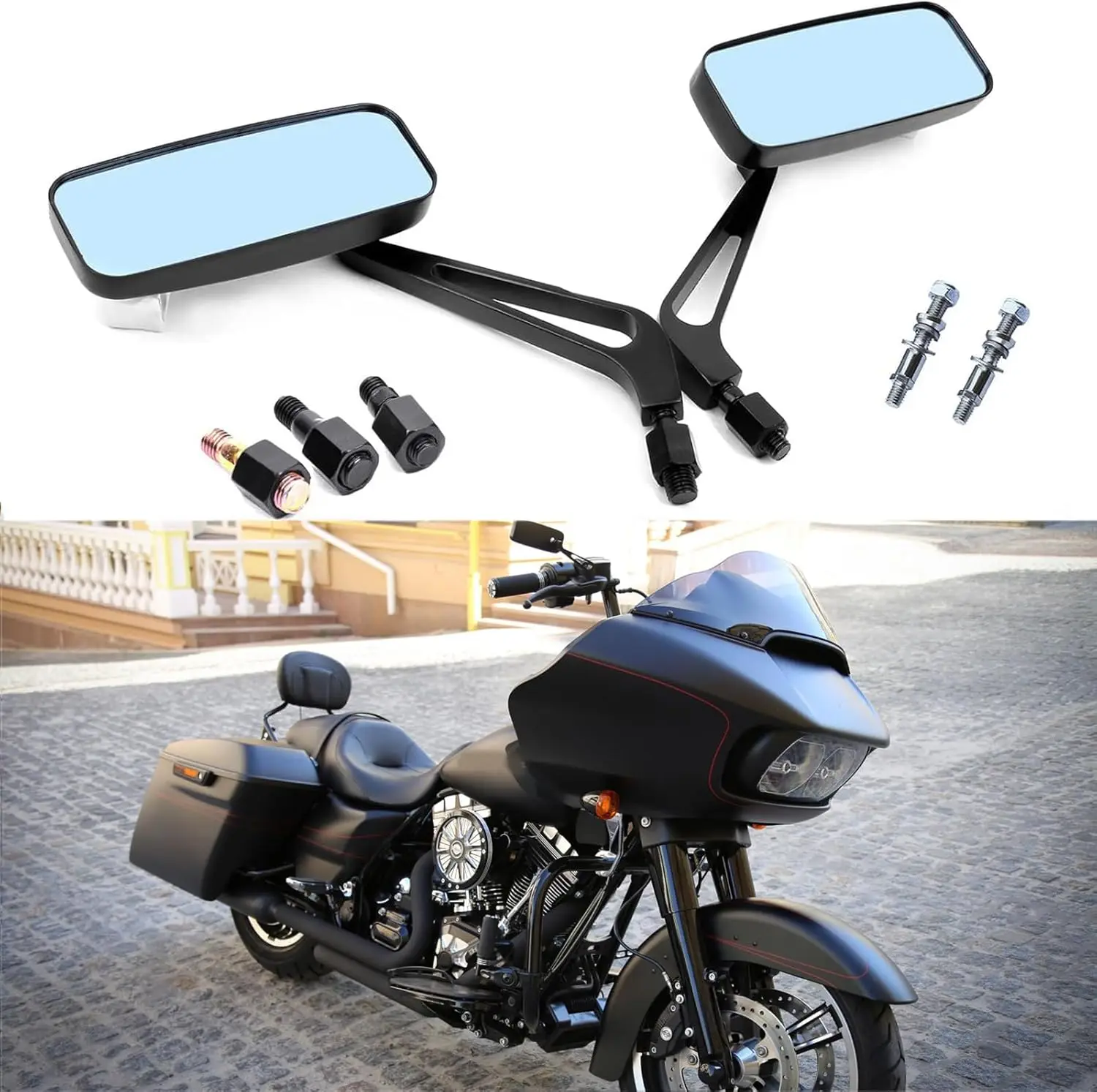 

8mm/10mm Black Motorcycle Rectangle Handlebar Rearview Mirrors Compatible with Harley Street Glide Road King Softail Sportster I