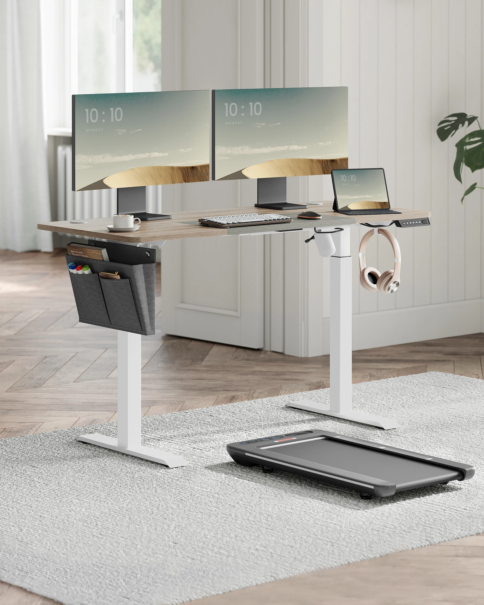 SONGMICS Height adjustable desk electric, 60x140 x (72-120) cm, continuously adjustable, spliced plate