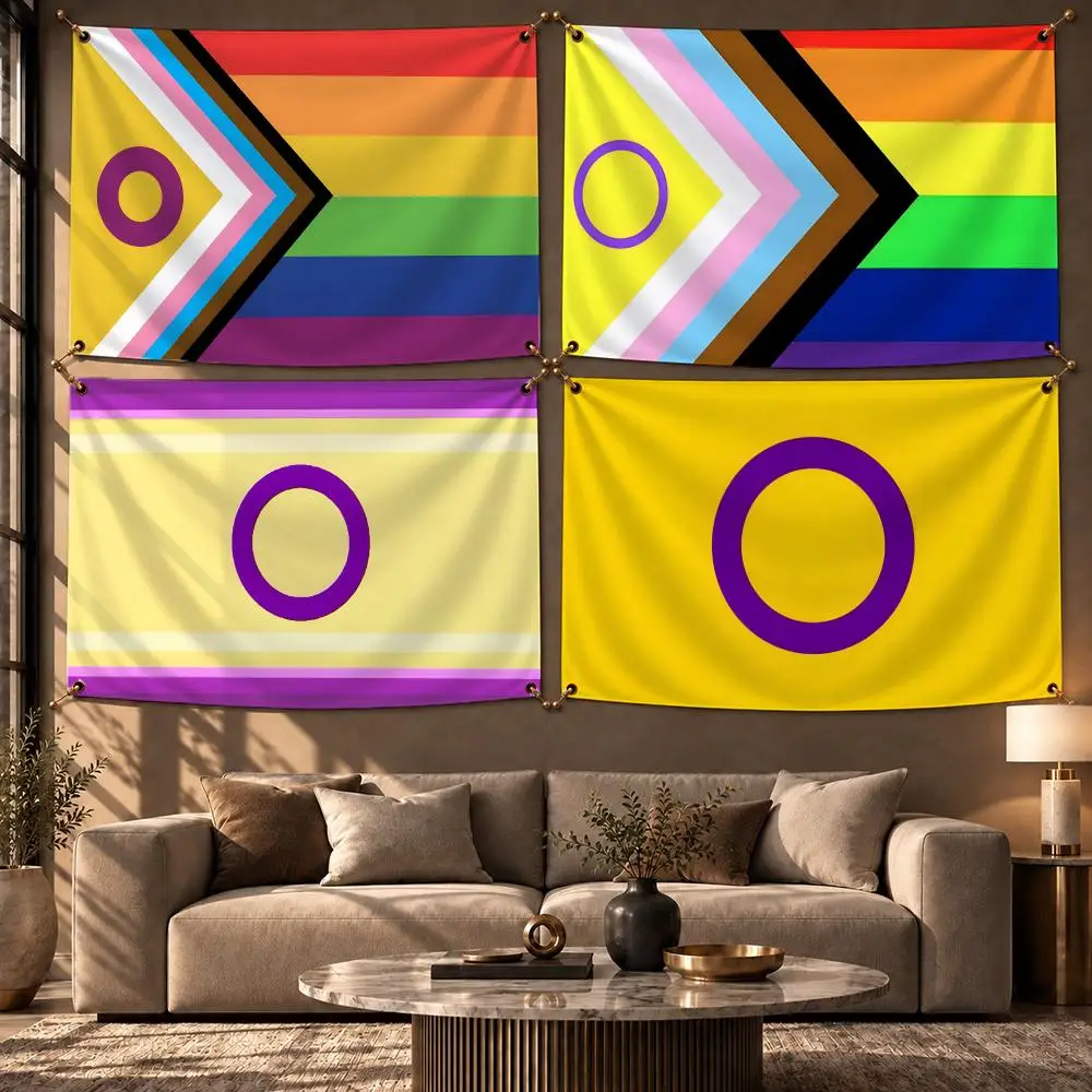 Bright Flag Intersex-inclusive Pride Flags Wall Hanging Flag Banner Home Decor Aesthetic Living Room Bedroom HD Fabric