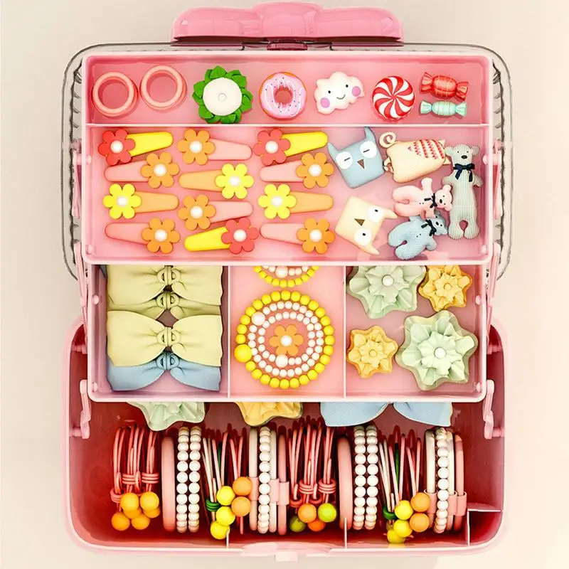 Children\'s Hair Accessories Storage Box Pink Convenient To Use Hair Rubber Belt Baby Head Rope Hairpin Jewelry Box Organizer