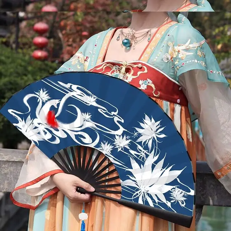 Summer Outdoor Decorative Folding Fan Bamboo and Wood Large Size Double-sided Hand Fan Home Decoration Chinese Gift 30cm