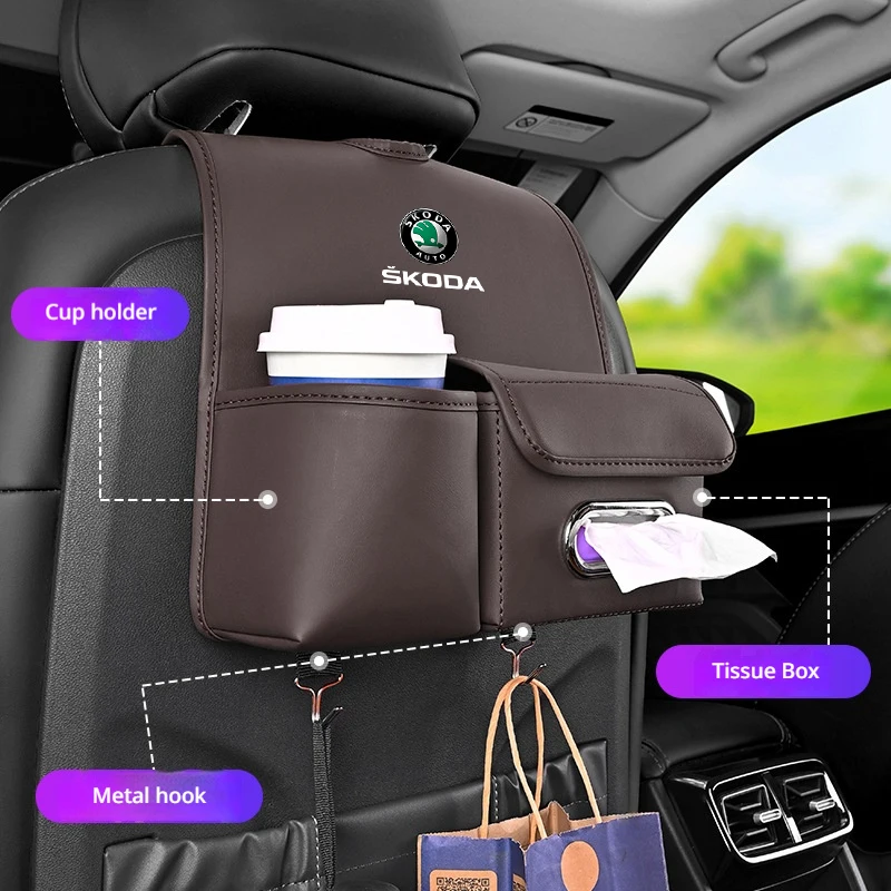 

1Pcs Skoda Octavia Kodiaq Kamiq Fabia RS Rapid Yeti Karoq Vision Dedicated Seat Back Storage, Car Tissue Box with Cup Holder