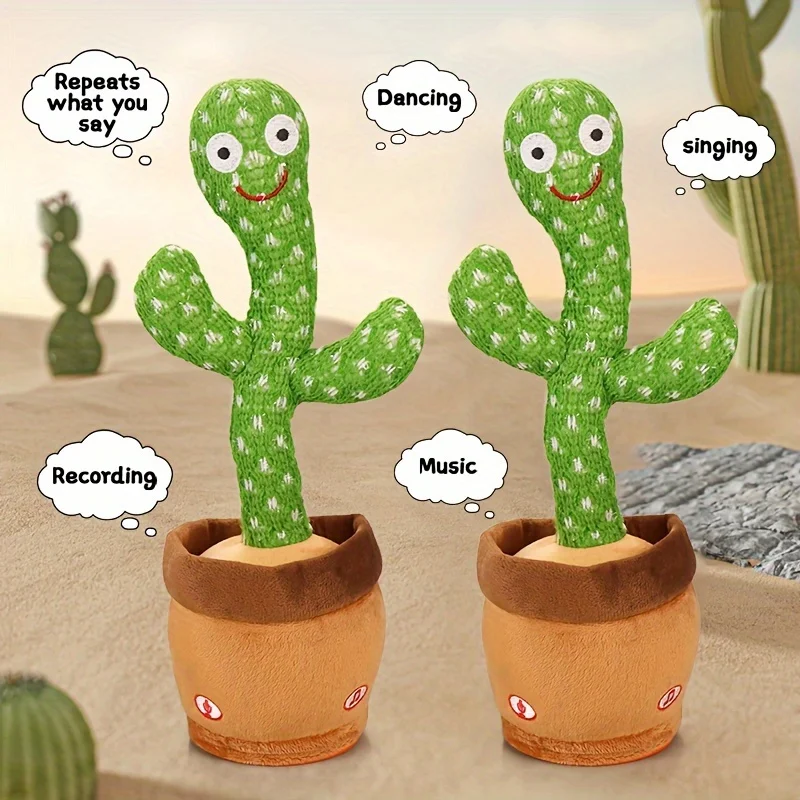 Juguete de Cactus que canta bailando, planta animada divertida con música, luces LED, regalo para niños y adultos, alivio del estrés