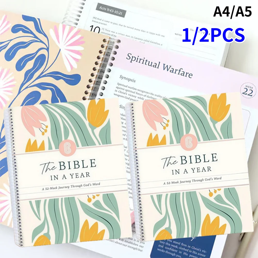 

1/2PCS A4/5 The Bible in A Year A 52-Week Study Through Gods Word piral Bible Study Guide 52 Week Study Guide Book for Friend Gi